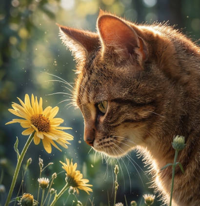 Katze und Blüten